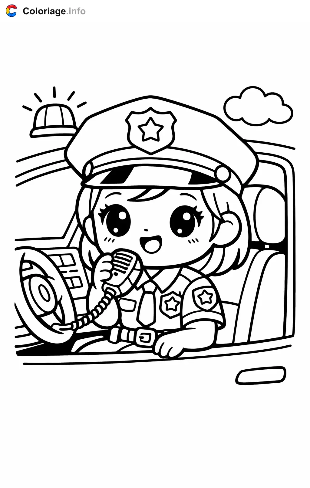 Coloriage Policier dans sa voiture de police - Policier à imprimer