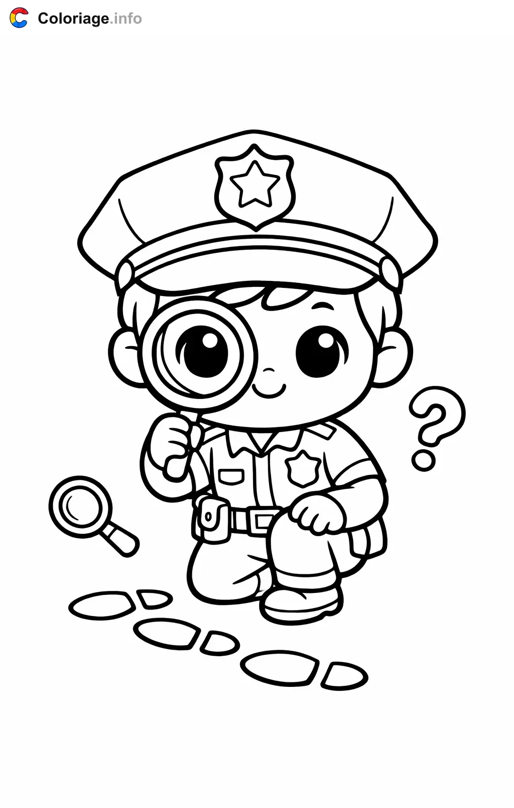Coloriage Policier qui cherche des indices - Policier à imprimer