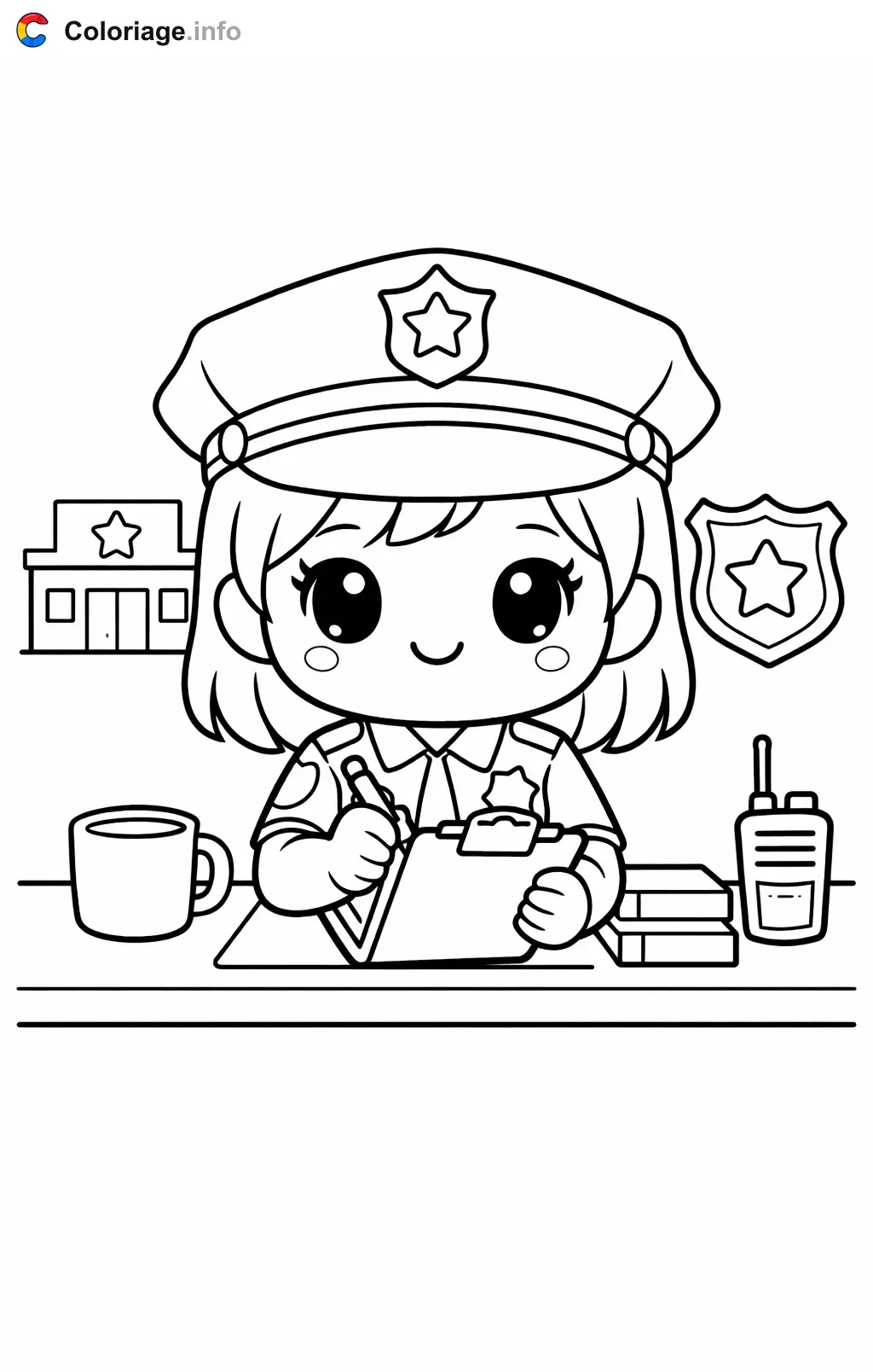 Coloriage Policier qui remplit son rapport - Policier à imprimer
