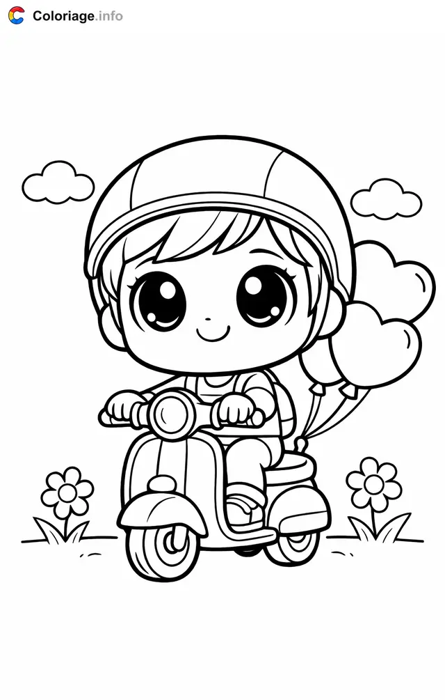 Pop Riding a Scooter in the Street coloring page to print