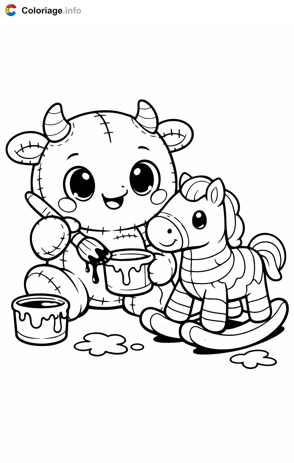 Coloriage Poppy playtime qui peint un cheval a bascule - Poppy playtime à imprimer