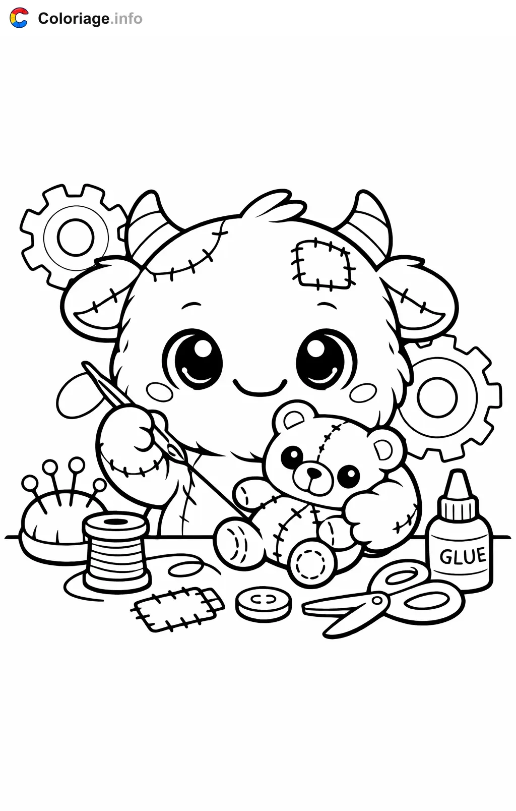 Coloriage Poppy playtime qui recoud un ours en peluche - Poppy playtime à imprimer