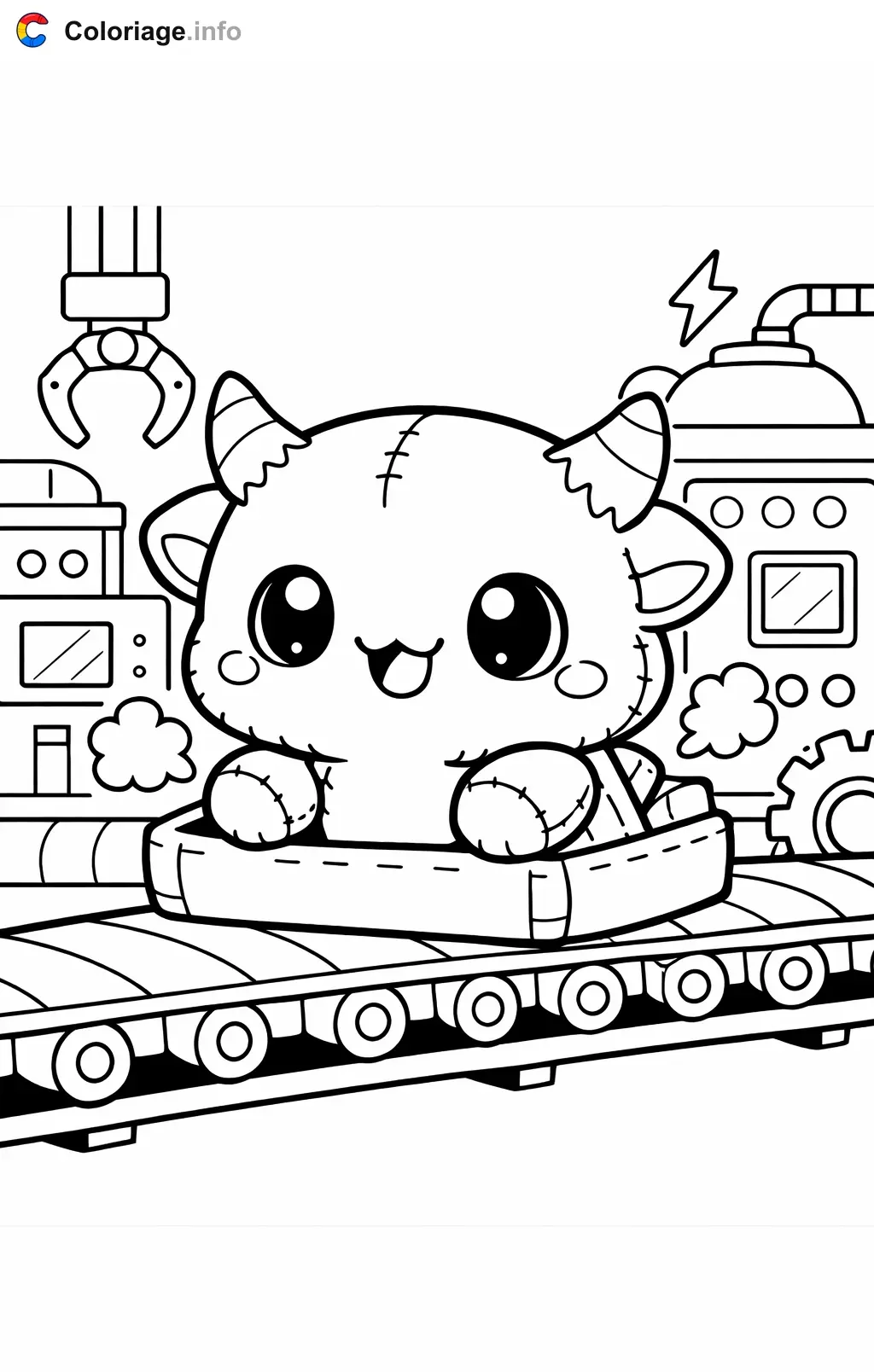 Coloriage Poppy playtime sur le tapis roulant de l'usine - Poppy playtime à imprimer