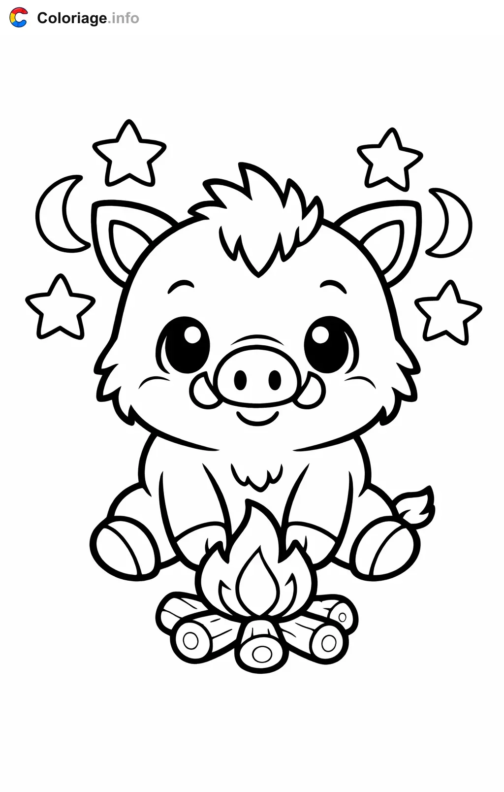 Coloriage Sanglier au coin du feu - Sanglier à imprimer
