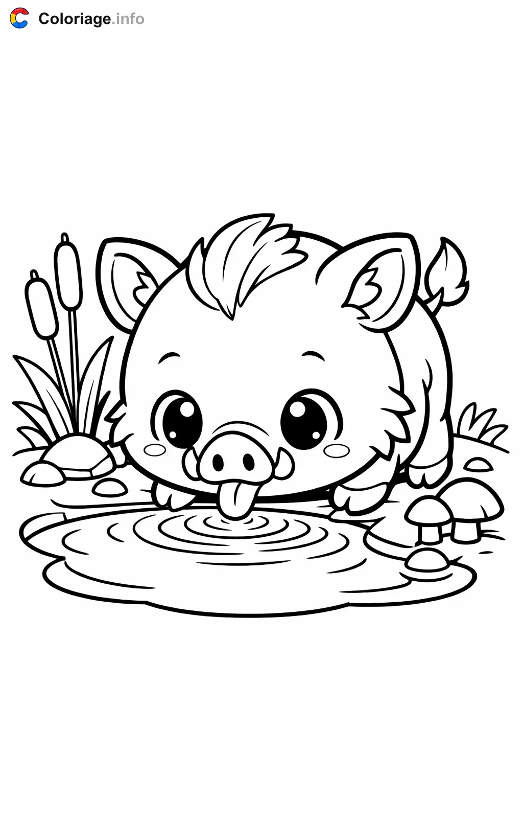 Coloriage Sanglier qui boit dans un étang - Sanglier à imprimer