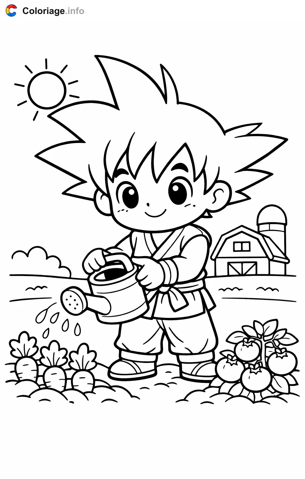 Ausmalbild Sangoku gießt den Garten zum Ausdrucken