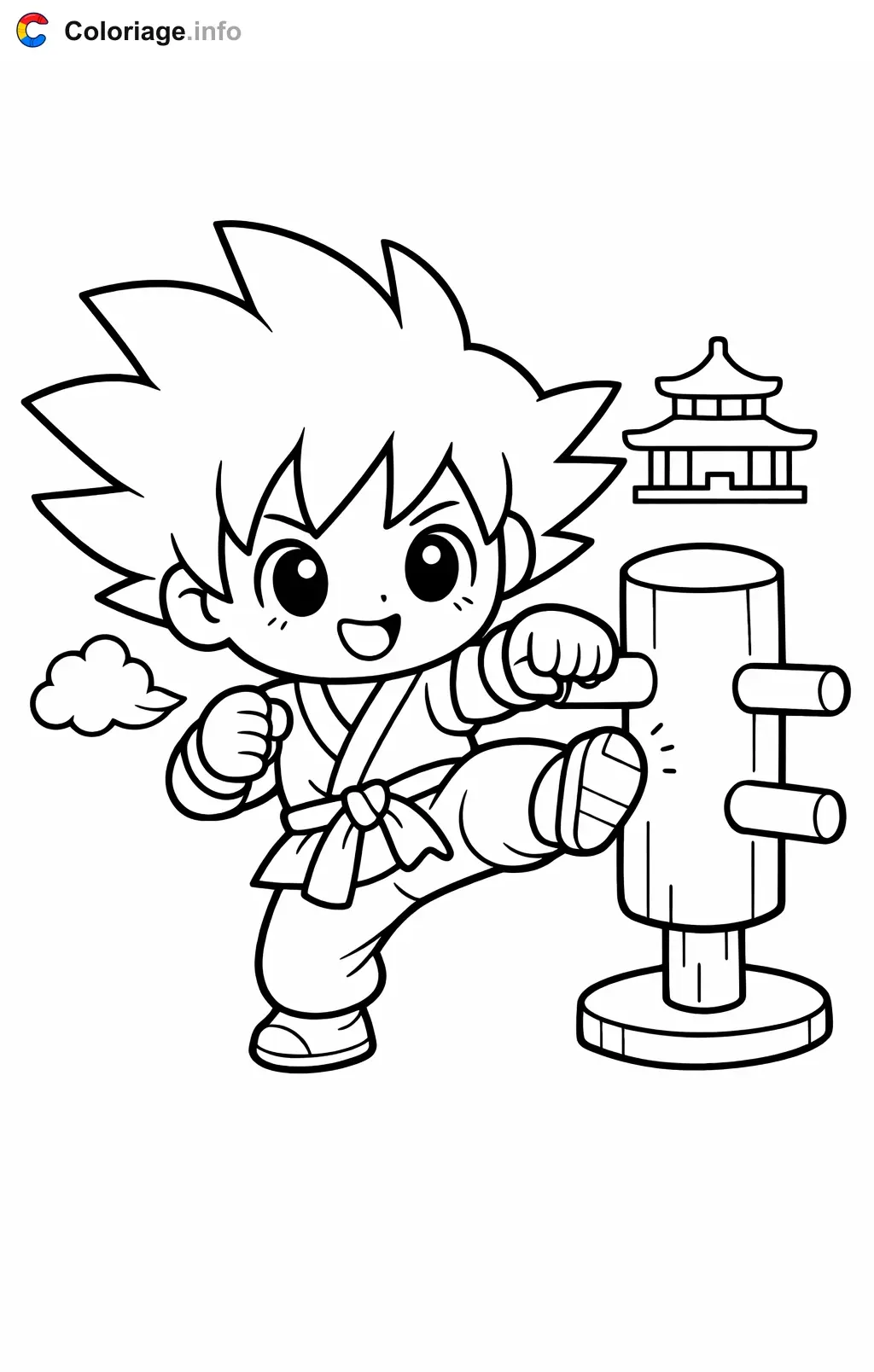 Ausmalbild Sangoku beim Training im Dojo zum Ausdrucken