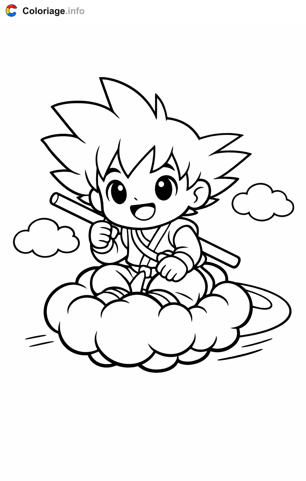Ausmalbild Sangoku fliegt auf einer Wolke zum Ausdrucken