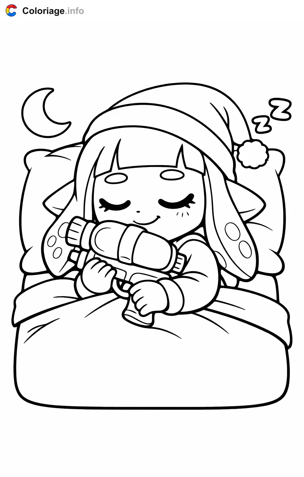 Coloriage Splatoon qui dort avec son jouet - Splatoon à imprimer