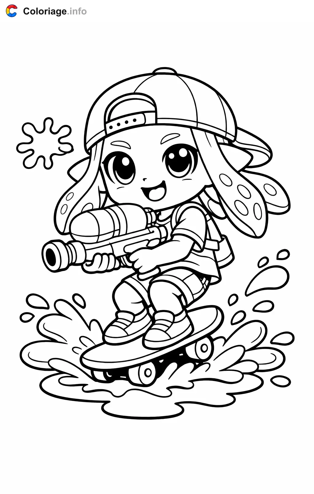 Coloriage Splatoon qui fait du skateboard - Splatoon à imprimer