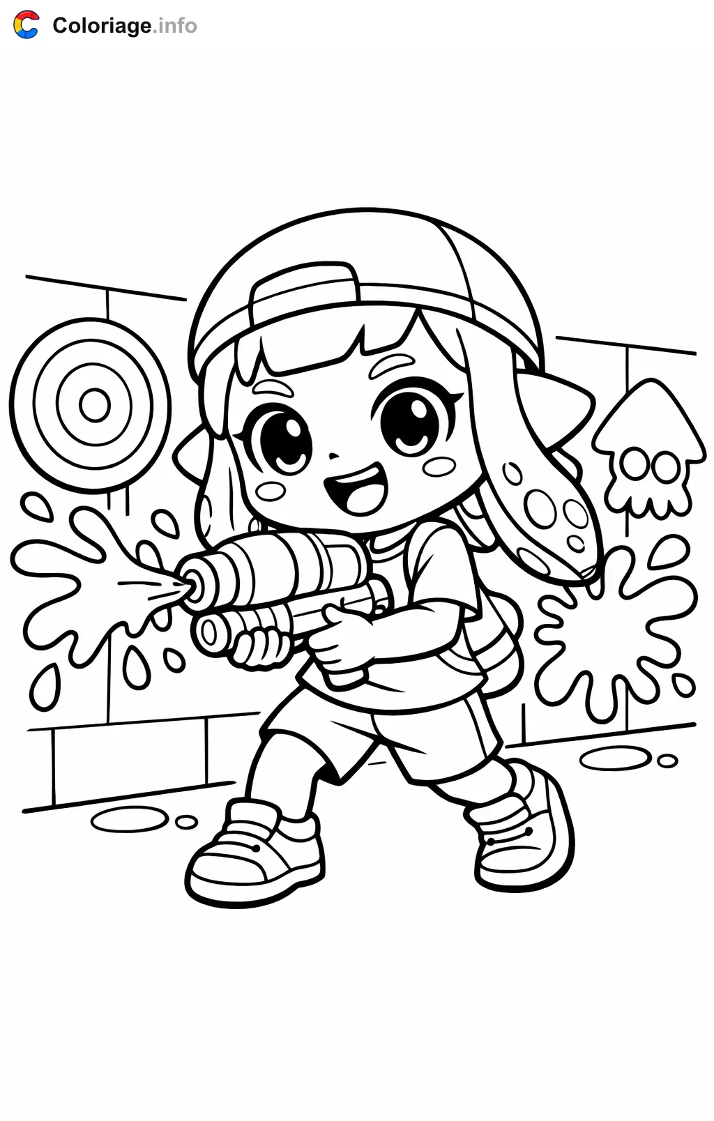 Coloriage Splatoon qui vise des cibles - Splatoon à imprimer