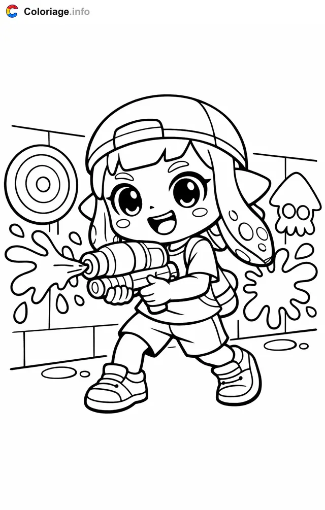 Coloriage Splatoon qui vise des cibles - Splatoon à imprimer
