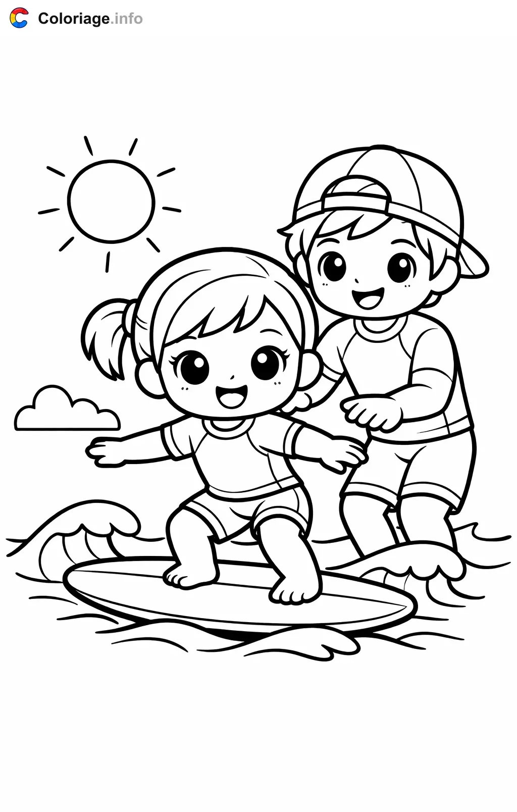 Coloriage Surf pendant sa leçon - Surf à imprimer