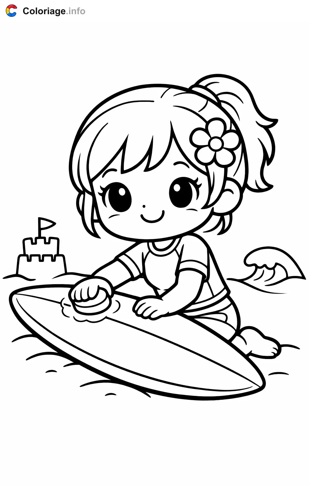 Coloriage Surf qui cire sa planche - Surf à imprimer