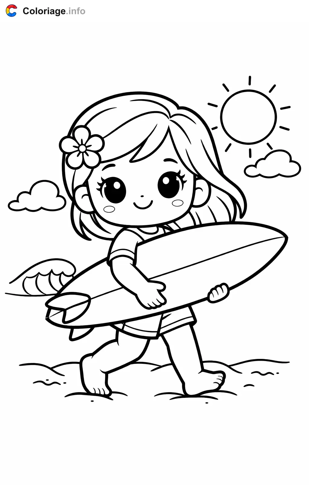 Coloriage Surf qui porte sa planche - Surf à imprimer
