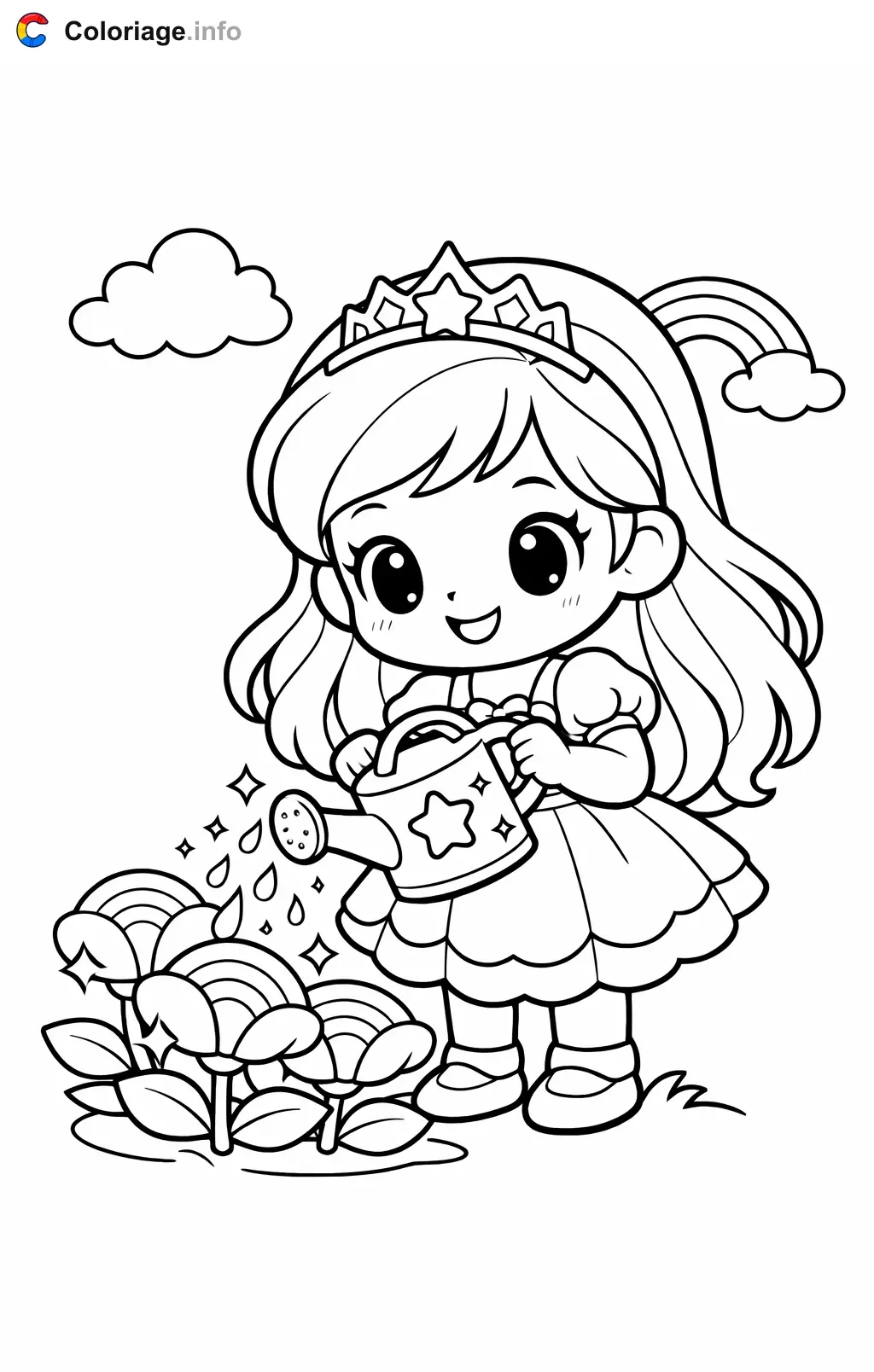Coloriage Talia et le royaume arc-en-ciel qui arrose les fleurs arc-en-ciel - Talia et le royaume arc-en-ciel à imprimer