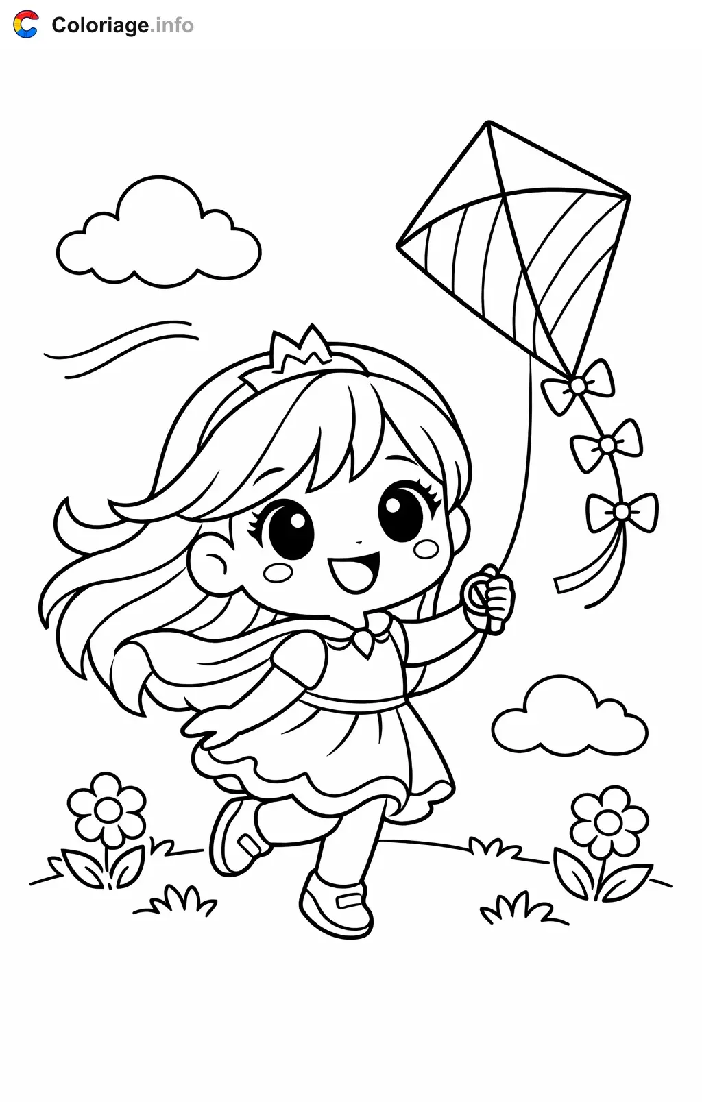 Coloriage Talia et le royaume arc-en-ciel qui fait voler un cerf-volant - Talia et le royaume arc-en-ciel à imprimer
