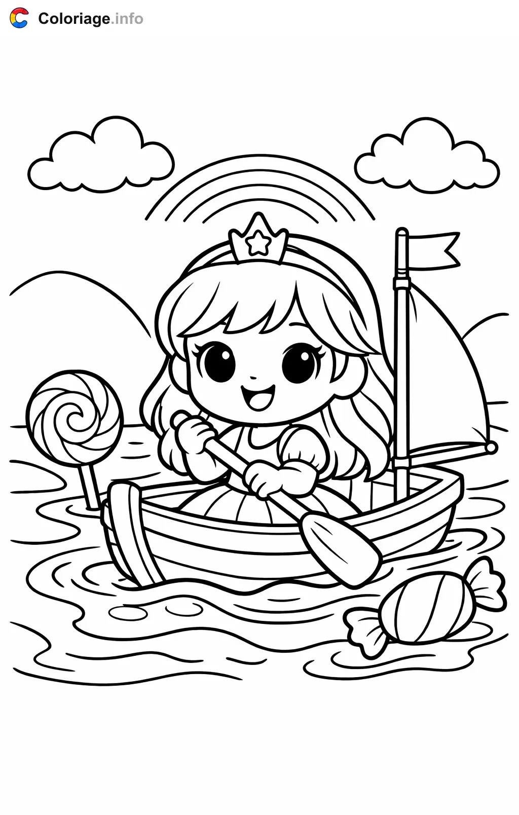 Coloriage Talia et le royaume arc-en-ciel qui navigue sur la rivière - Talia et le royaume arc-en-ciel à imprimer