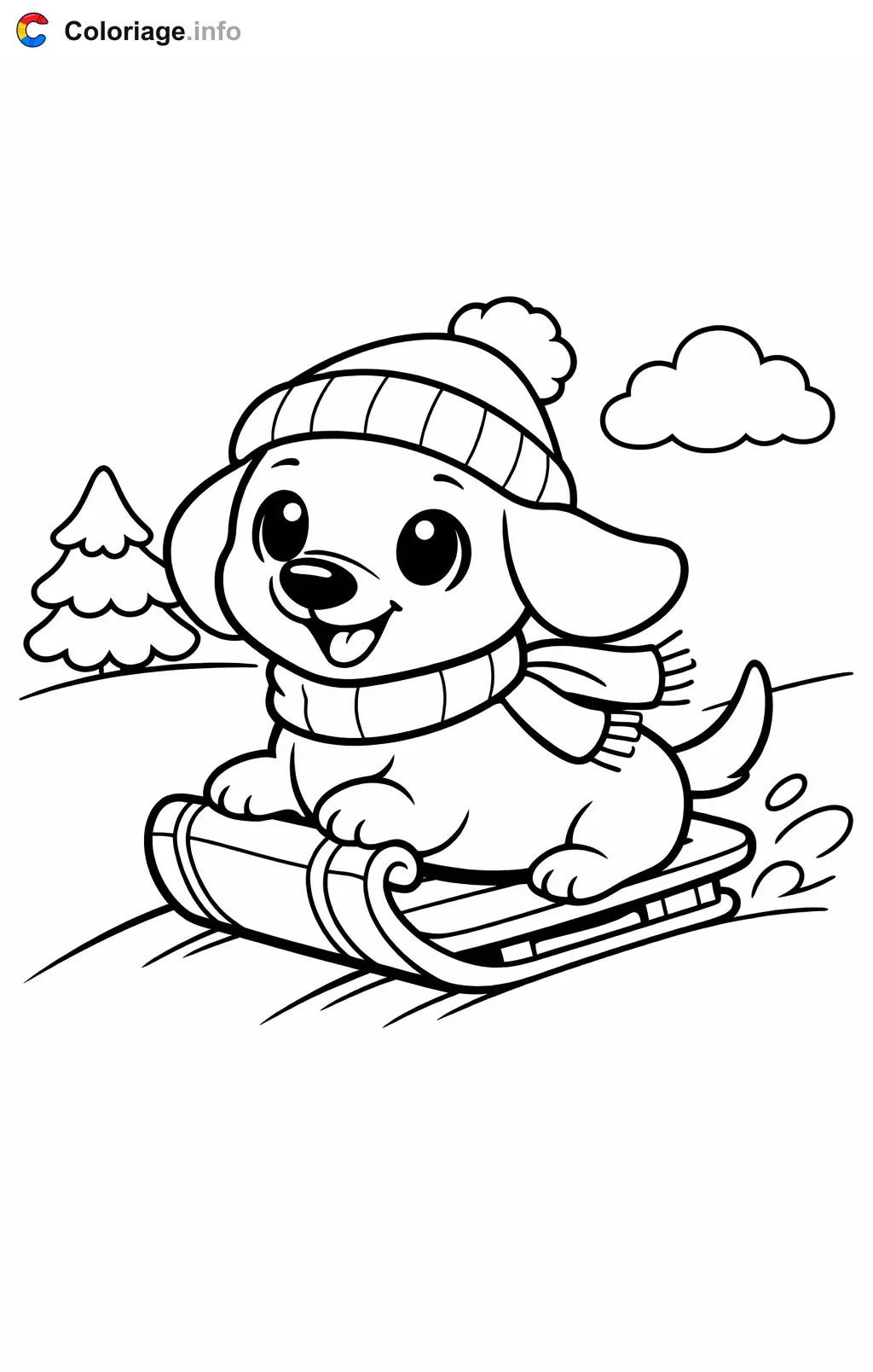 Coloriage Teckel qui fait de la luge - Teckel à imprimer