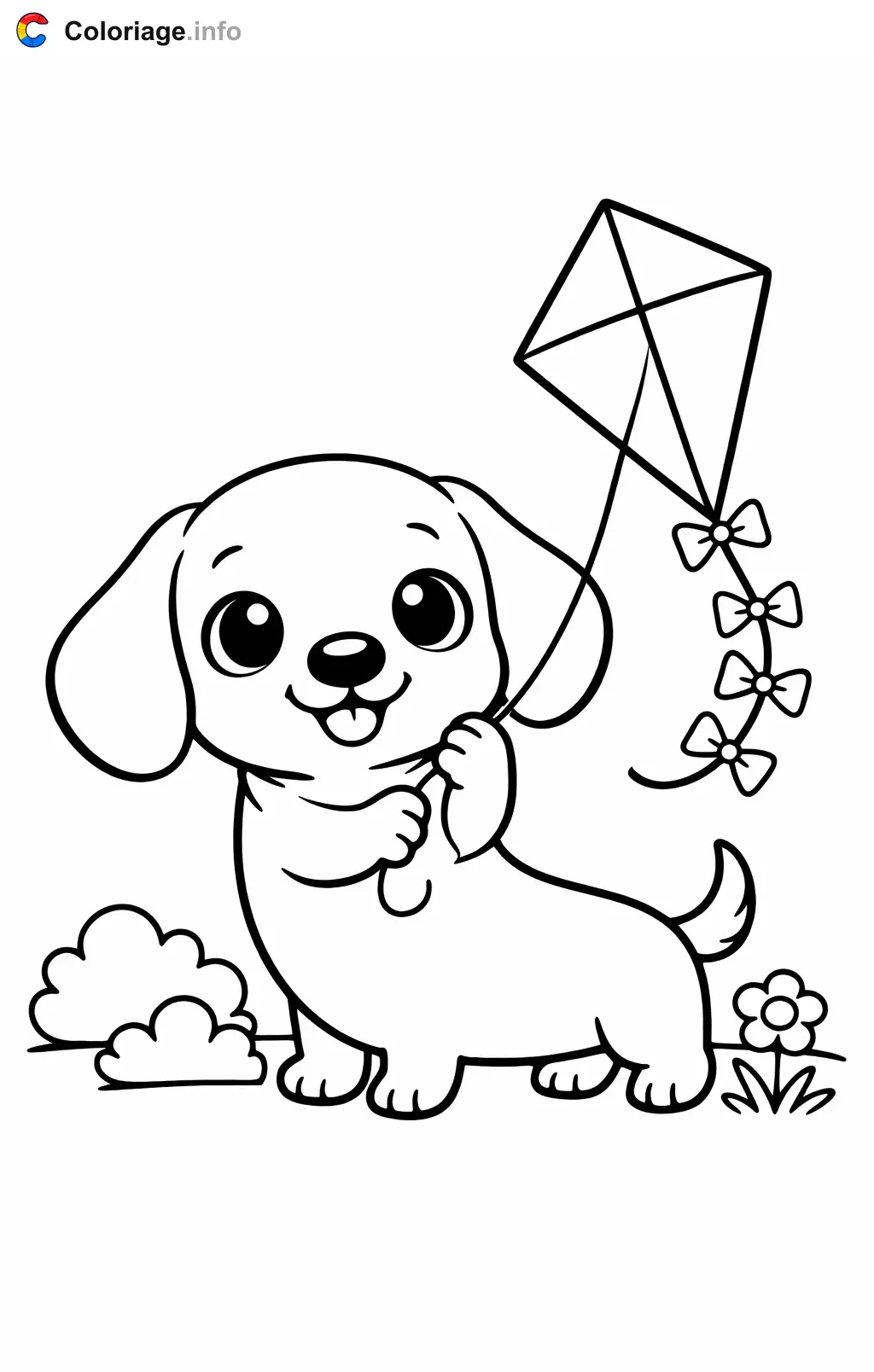 Coloriage Teckel qui fait voler un cerf-volant - Teckel à imprimer