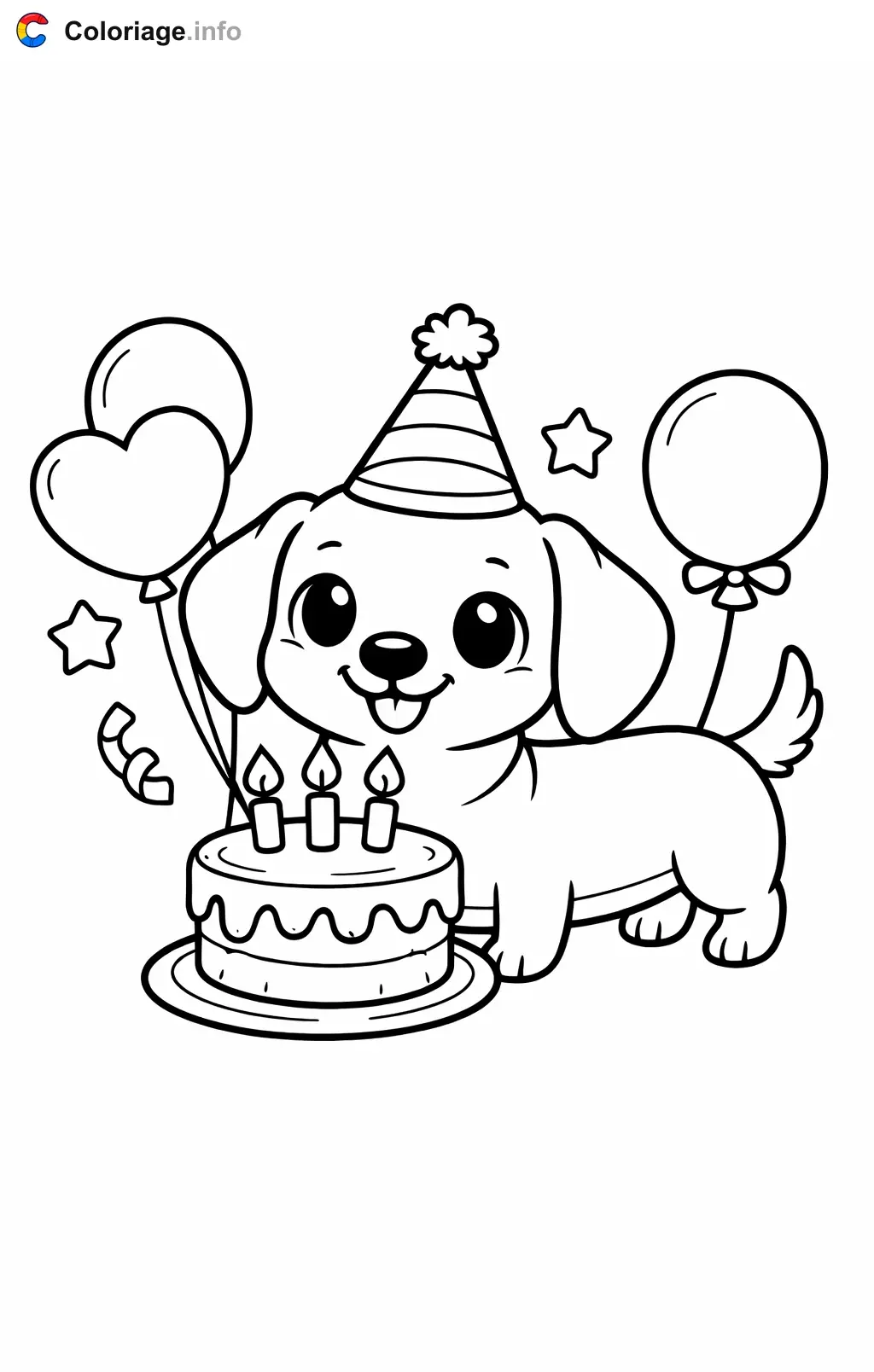 Coloriage Teckel qui fete son anniversaire - Teckel à imprimer