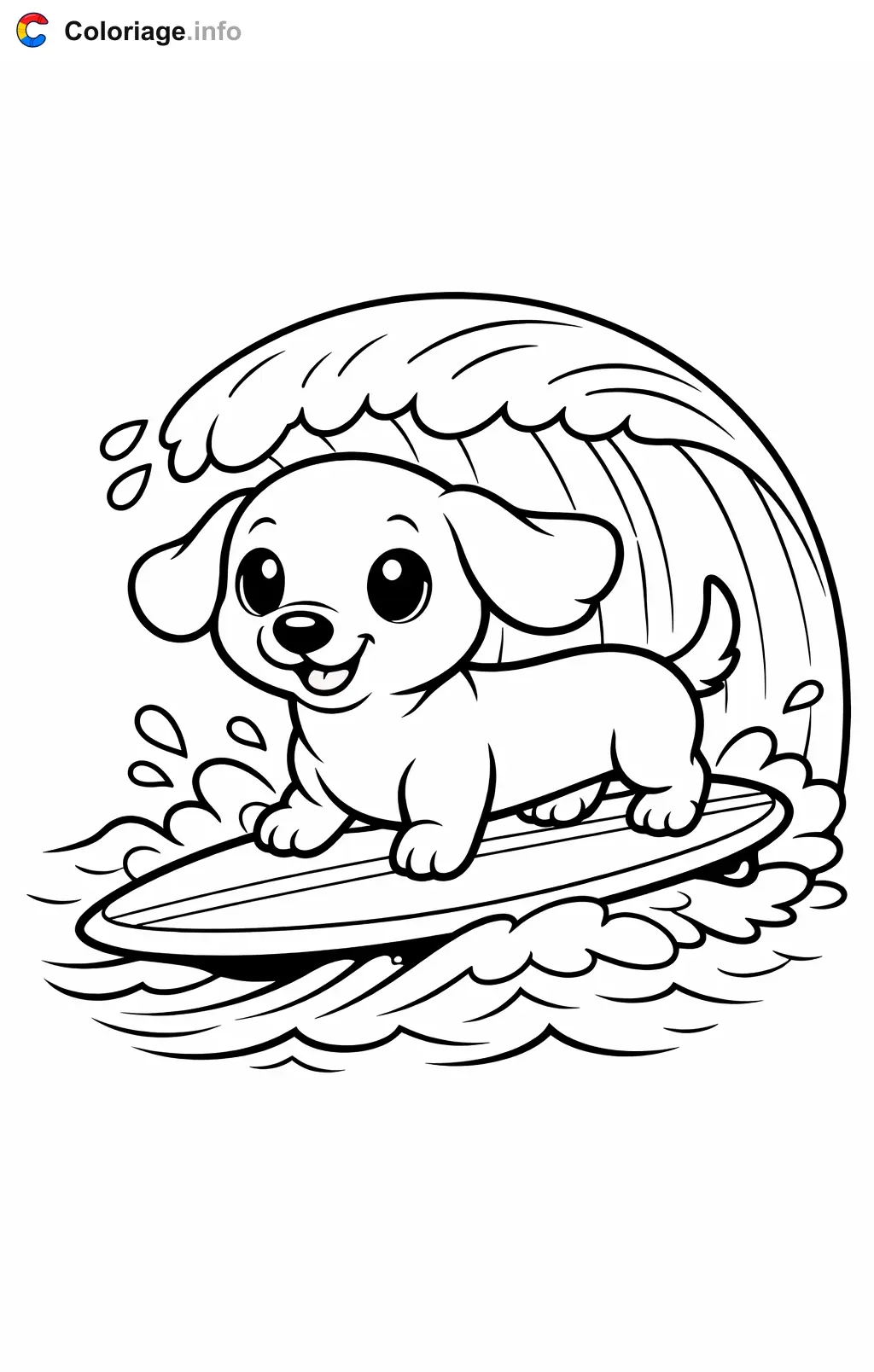 Coloriage Teckel qui surfe sur une vague - Teckel à imprimer