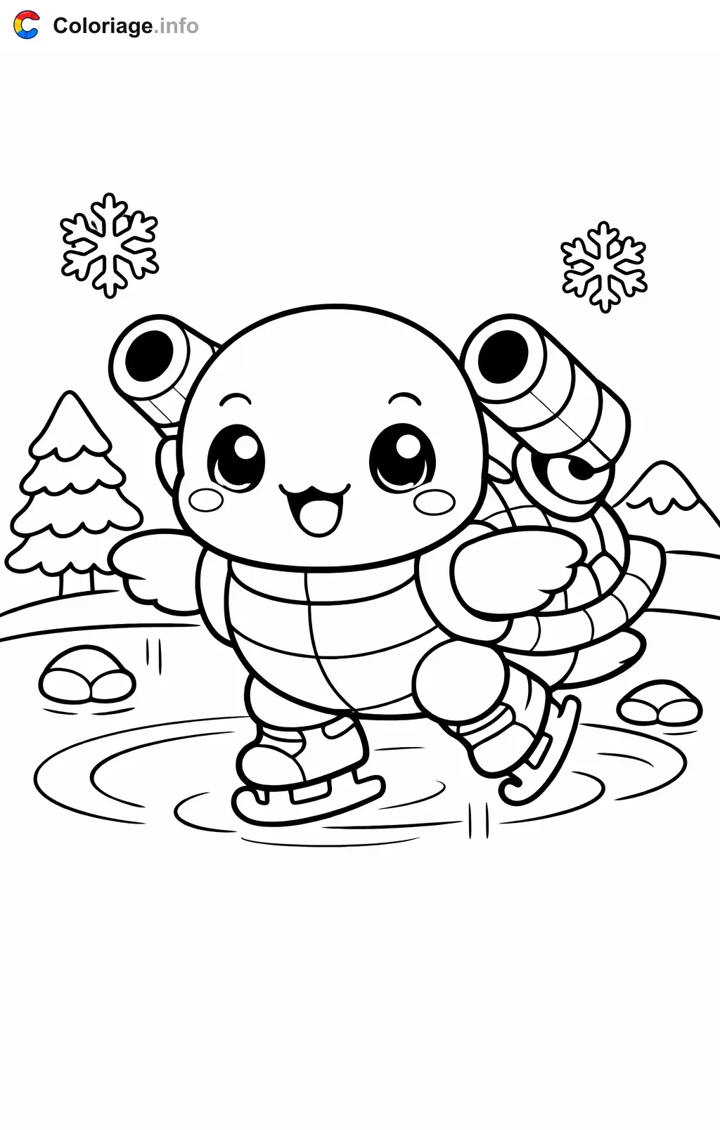 Coloriage Tortank qui fait du patin a glace - Tortank à imprimer
