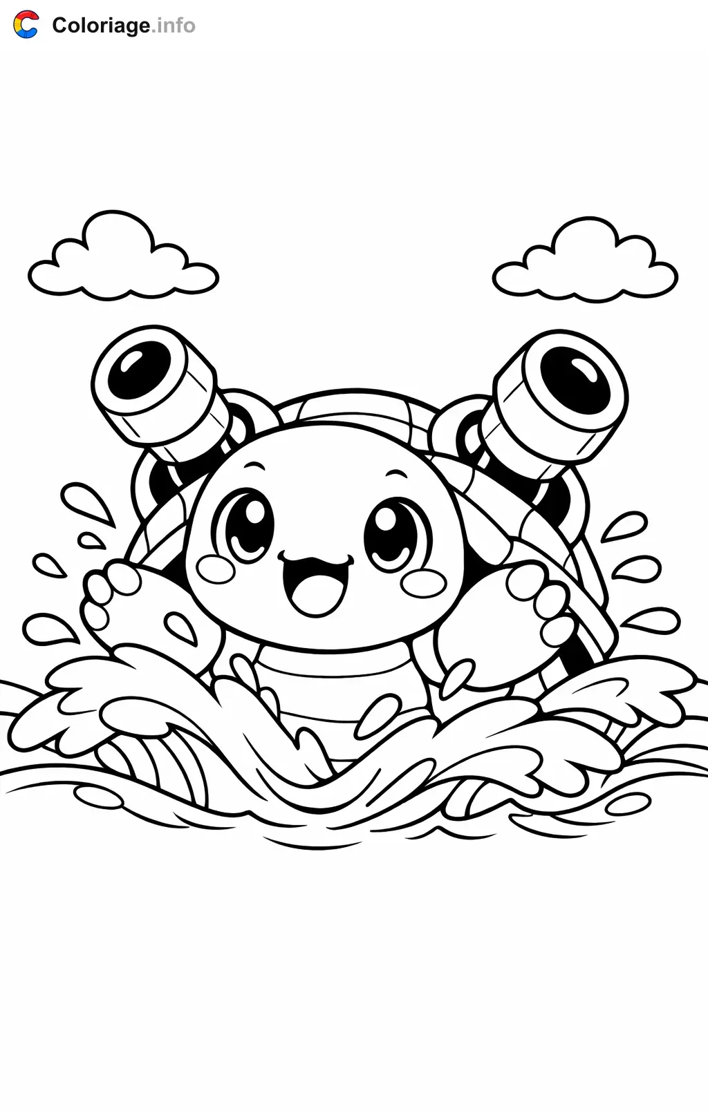 Coloriage Tortank qui joue dans les vagues - Tortank à imprimer