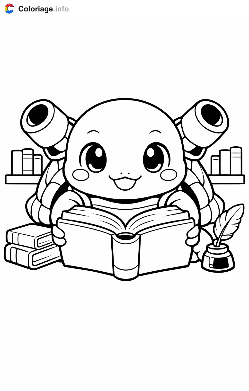 Coloriage Tortank qui lit un livre - Tortank à imprimer