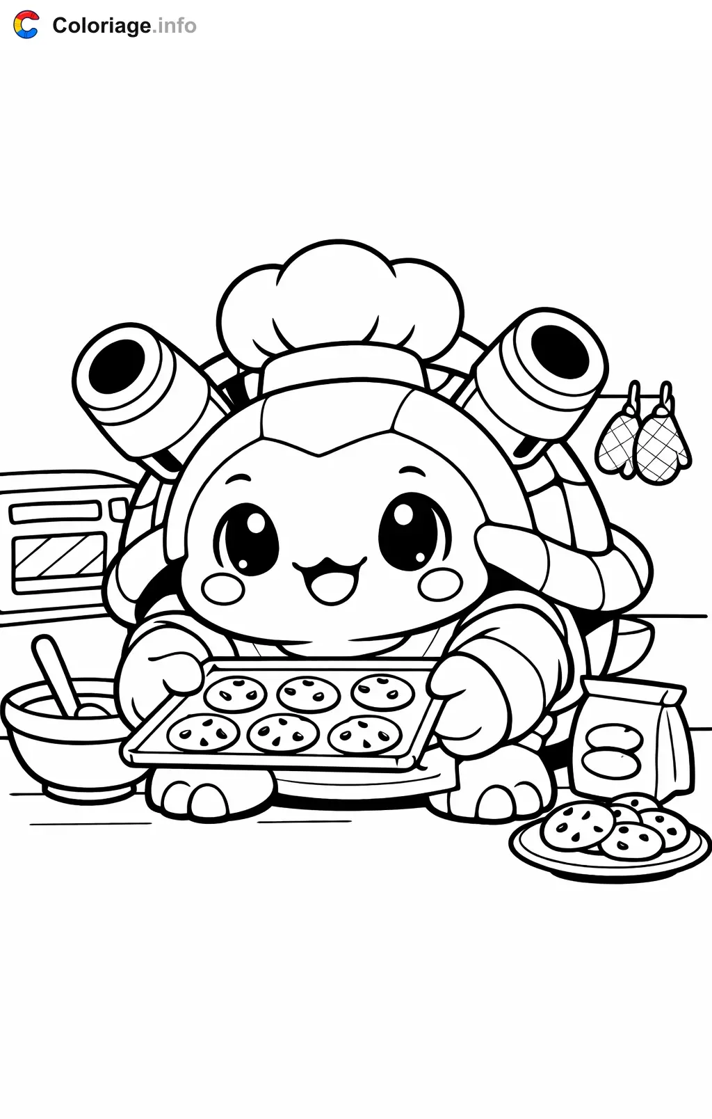 Coloriage Tortank qui prepare des cookies - Tortank à imprimer