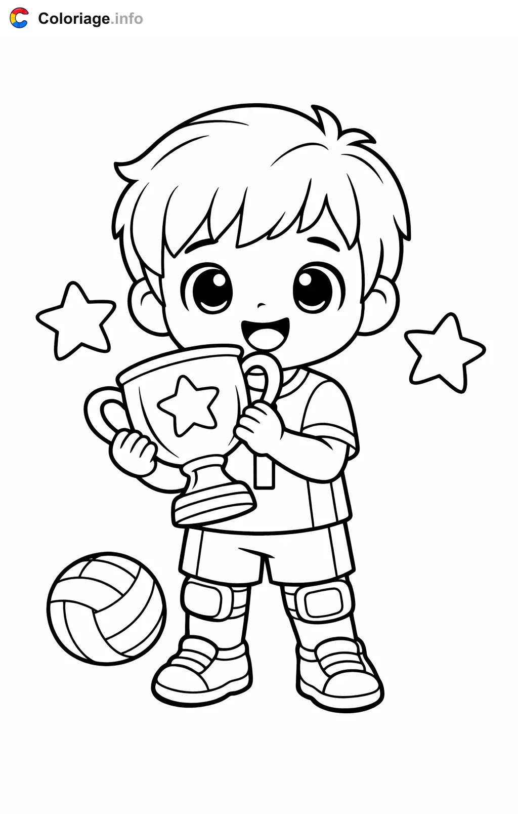 Coloriage Volley champion avec sa coupe - Volley à imprimer