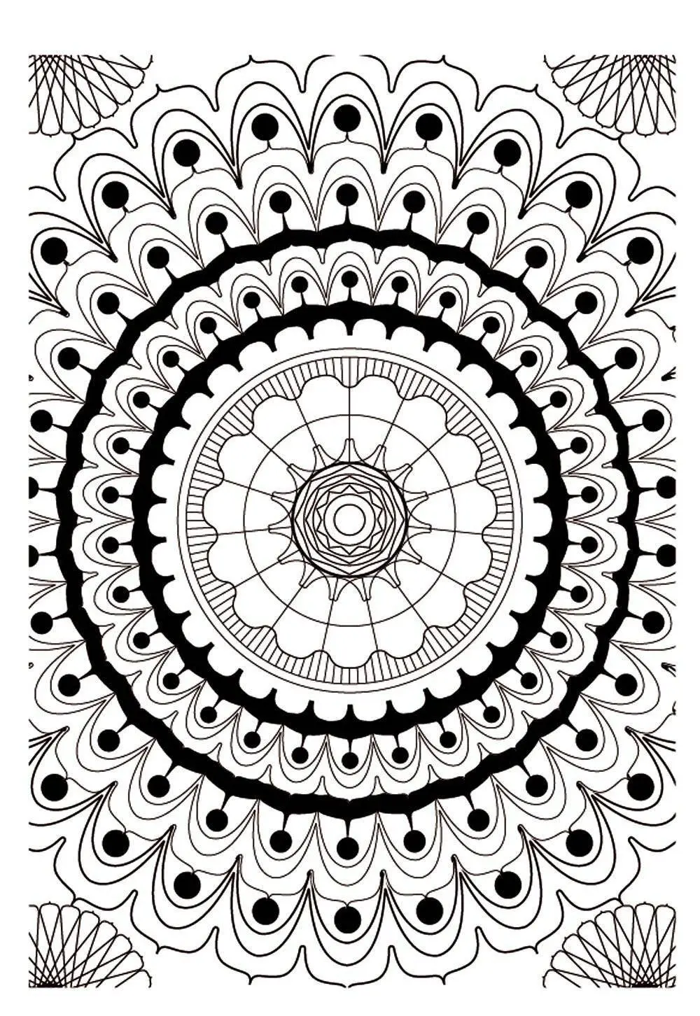Coloriage Mandala symmétrique relaxant avec ornements abstraits - Mandala à imprimer