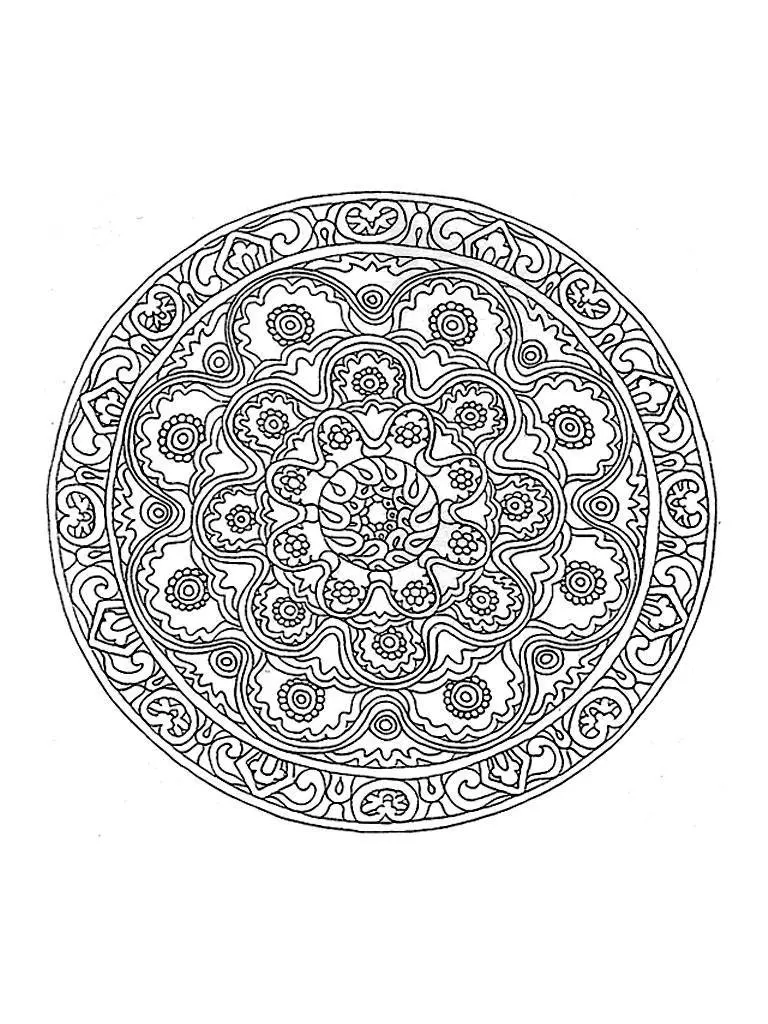 Highly Detailed Interlocking Pattern Mandala coloring page to print