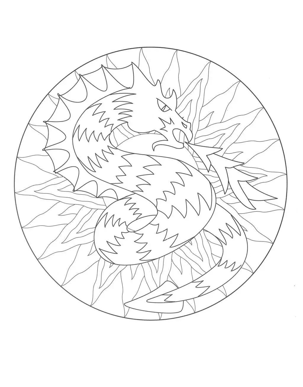 Coloriage Mandala Dragon aux motifs géométriques - Mandala à imprimer