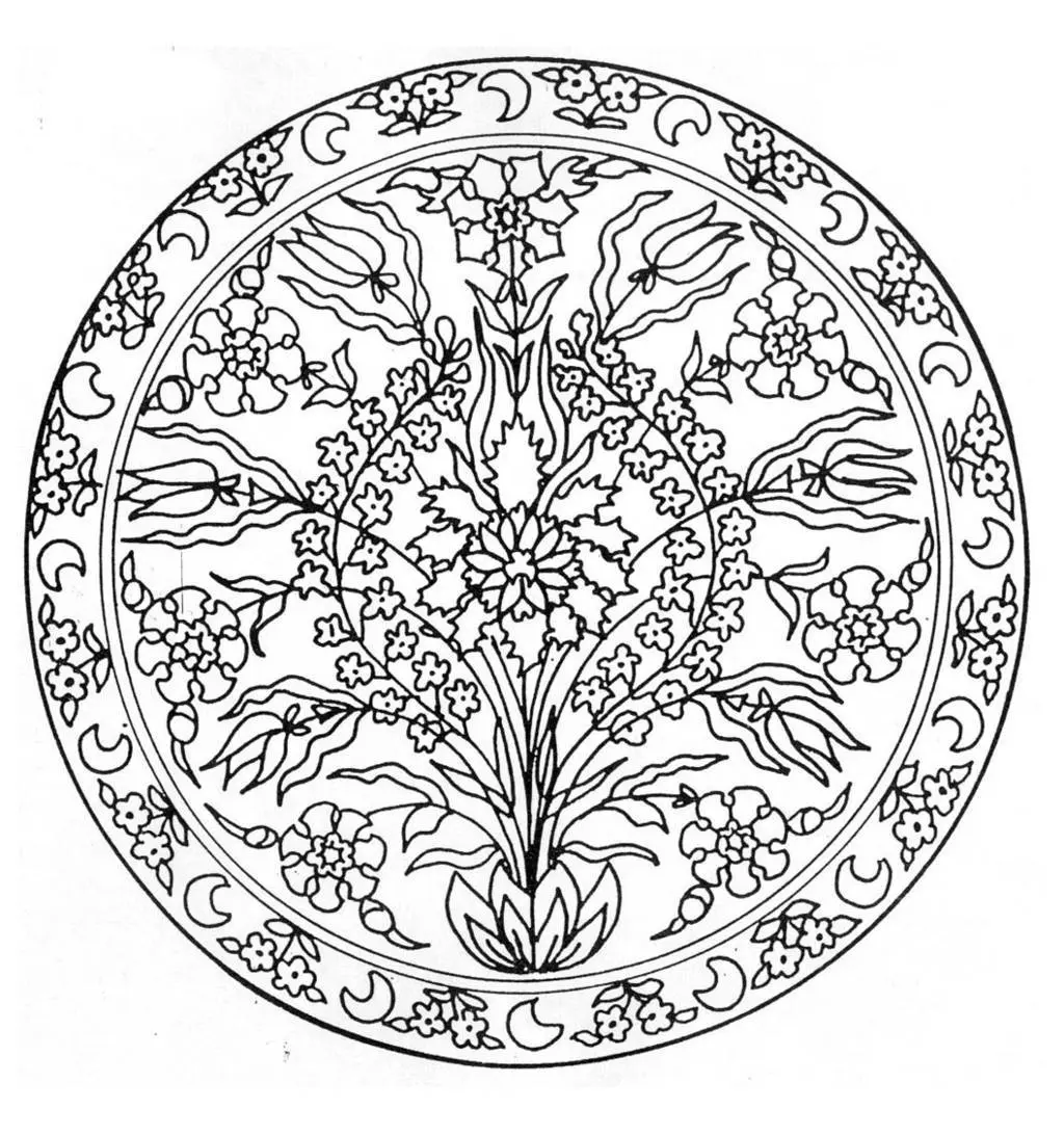 Coloriage Mandala floral harmonieux aux motifs botaniques - Mandala à imprimer