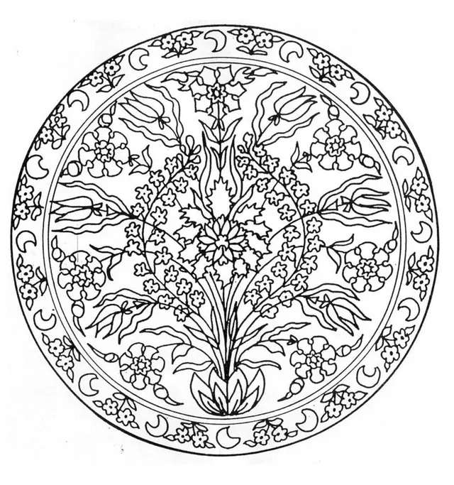 Coloriage Mandala floral harmonieux aux motifs botaniques - Mandala à imprimer