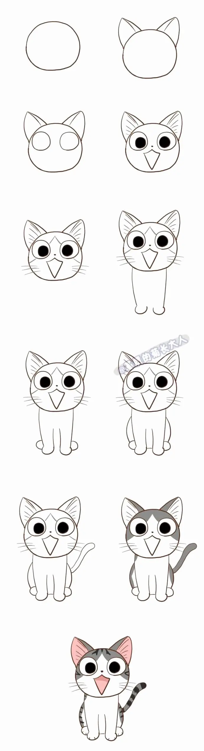 Kleurplaat Hoe teken je een kawaii kat om te printen
