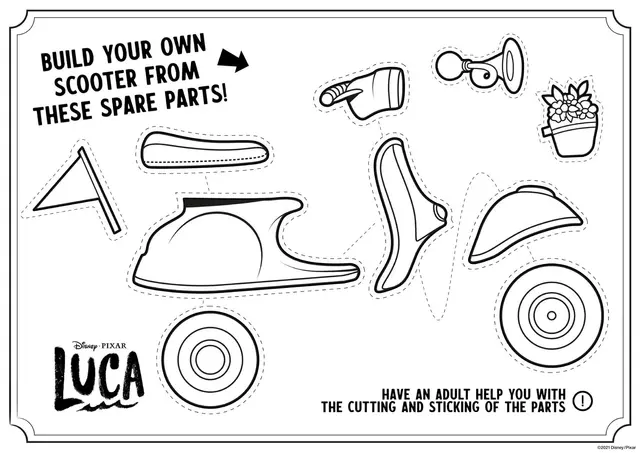 Desenho de Luca Construindo Sua Própria Moto - Bricolagem para colorir