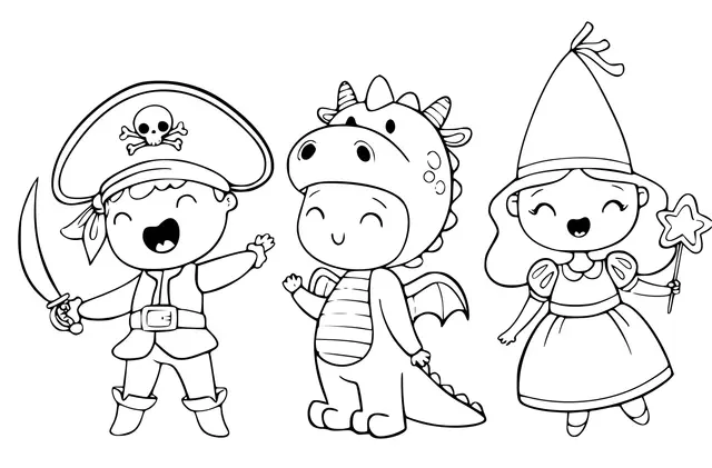 Coloriage Costume Halloween Pour Enfants Pirates Dinosaure Princesse - Halloween à imprimer