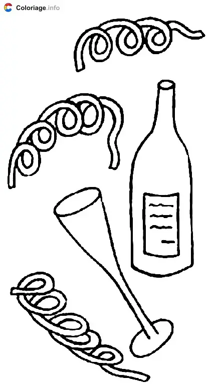 Party Poppers and Champagne Bottle coloring page to print