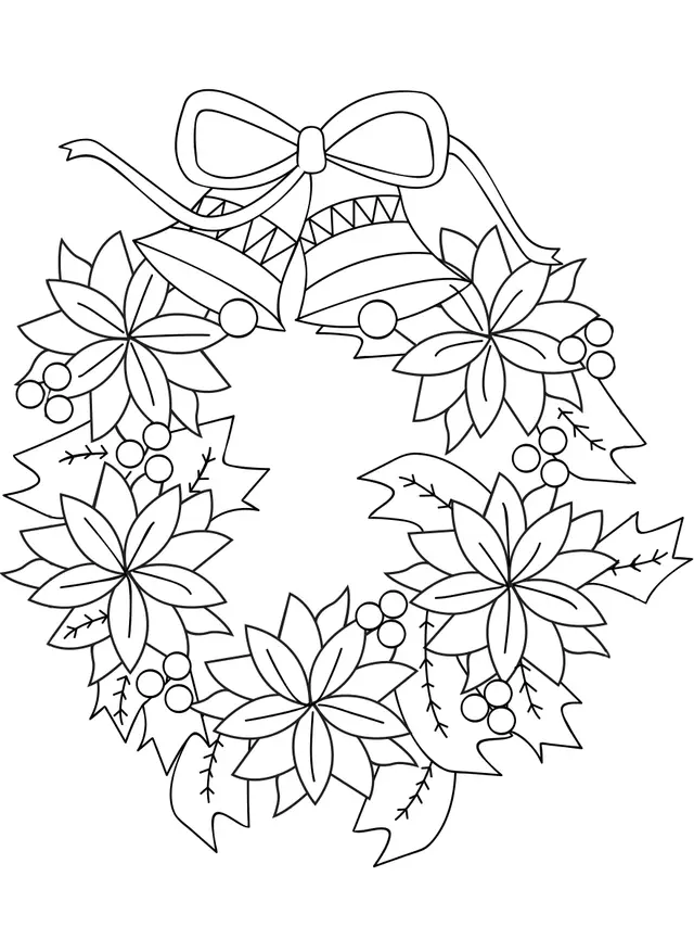 Coloriage Couronne De Noël Avec Fleurs Et Cloches - Noël à imprimer