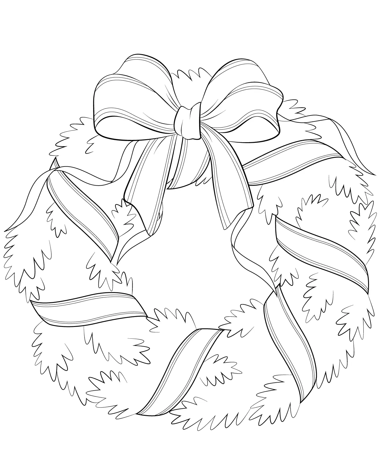 Coloriage Couronne De Noël Avec Noeud Rouge - Noël à imprimer
