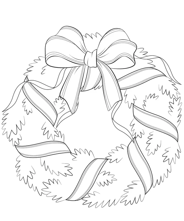 Coloriage Couronne De Noël Avec Noeud Rouge - Noël à imprimer