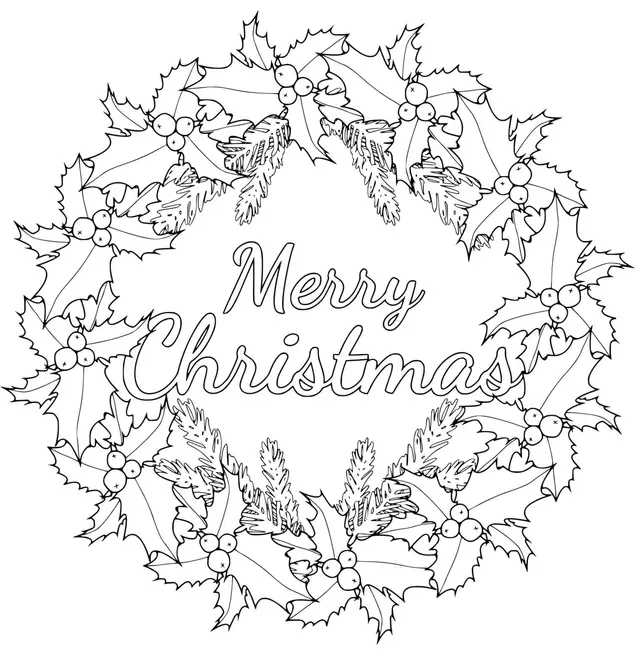 Coloriage Couronne De Noël Joyeux Noël - Noël adulte à imprimer