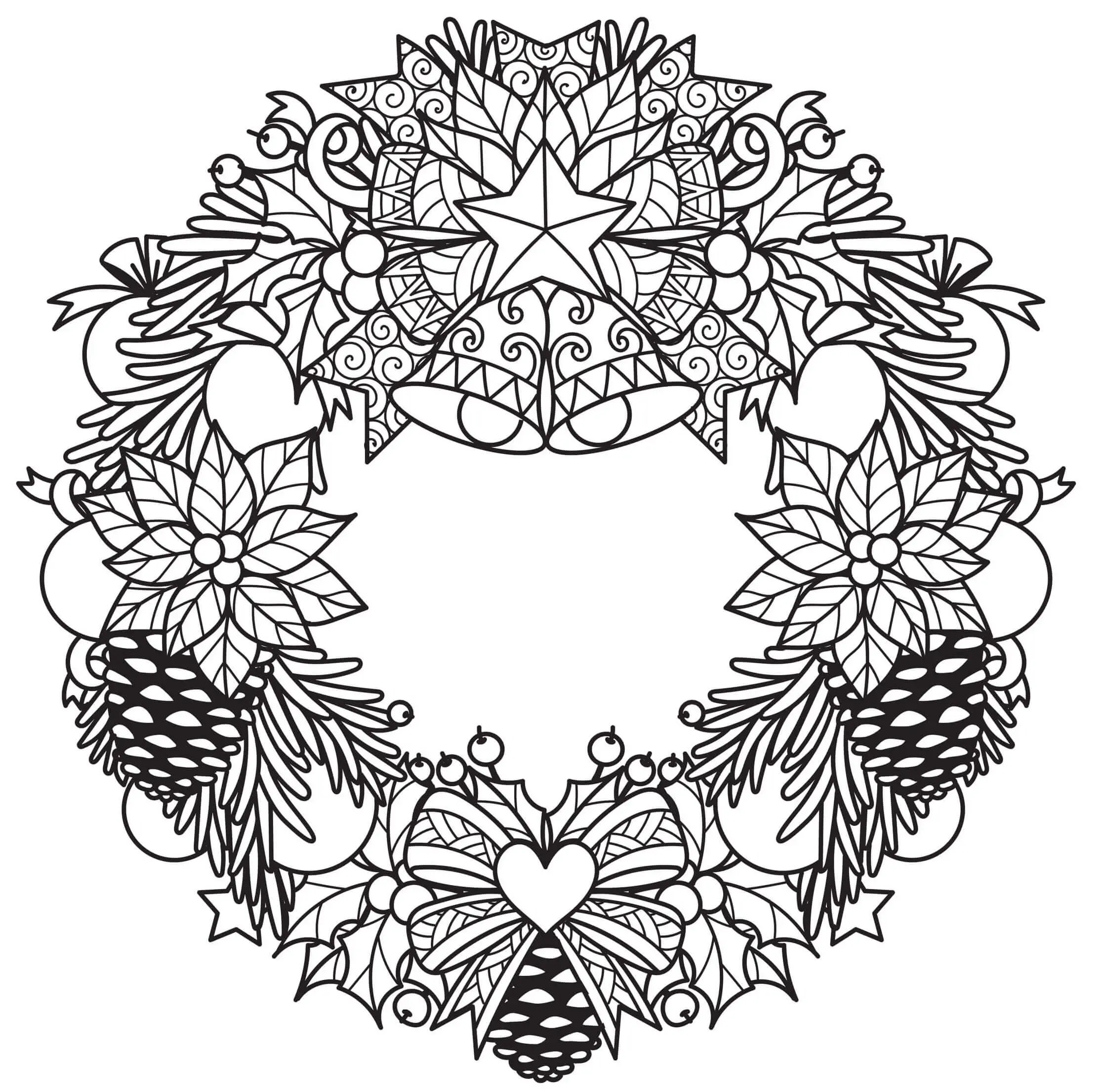 Coloriage Couronne Et Décorations De Noël - Mandala de Noël à imprimer