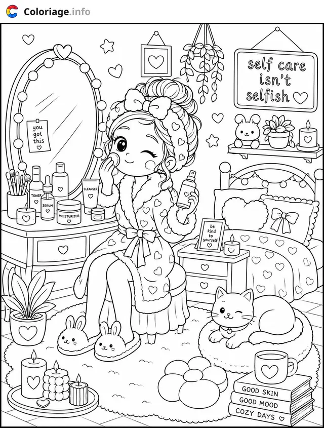 Coloriage Cosy Girl auto-soins et bien-être - Cosy à imprimer