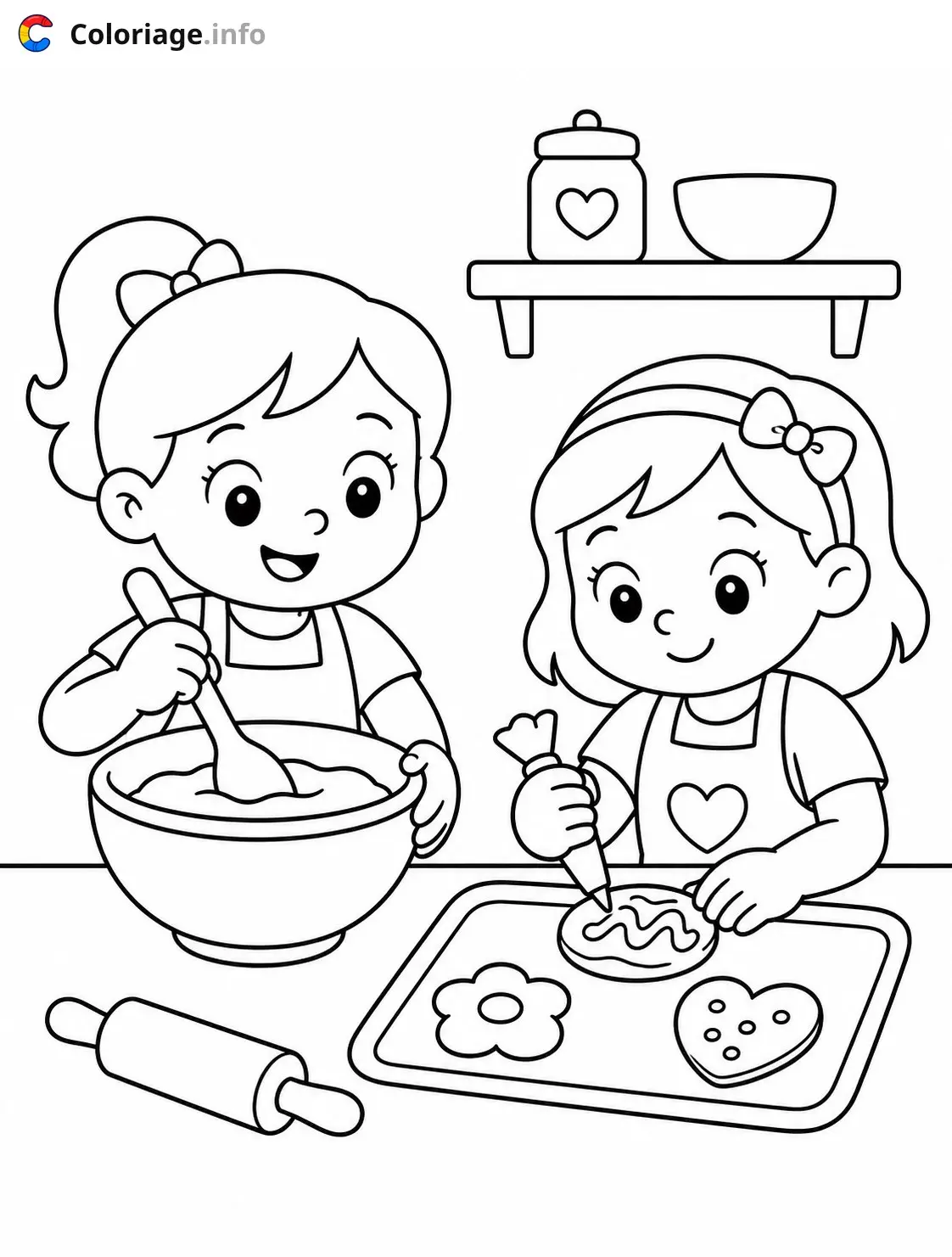 Coloriage Cozy Girl Deux enfants cuisinent ensemble - Cozy à imprimer