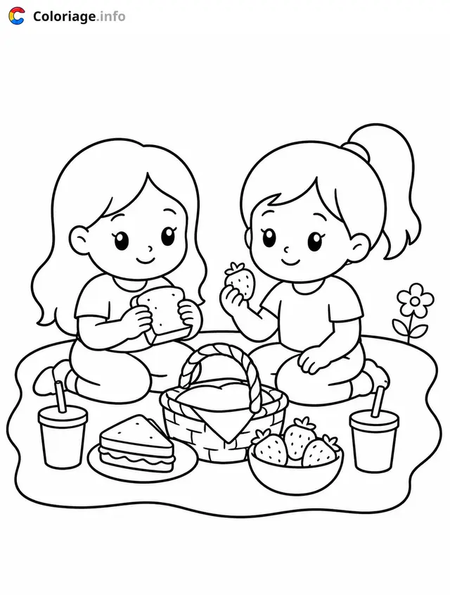 Coloriage Cozy Girl Pique-nique entre deux amies - Cosy à imprimer