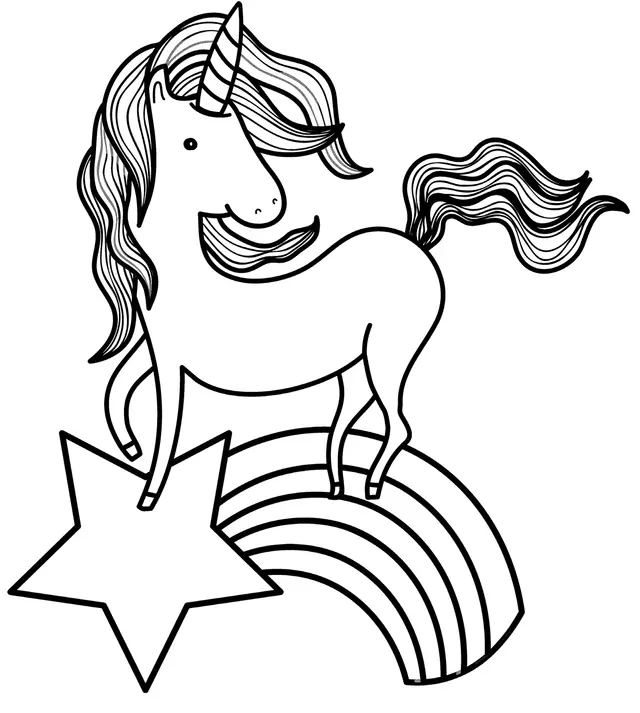 Coloriage Créature Légendaire Sur Un Arc En Ciel Unicorn - Licorne à imprimer