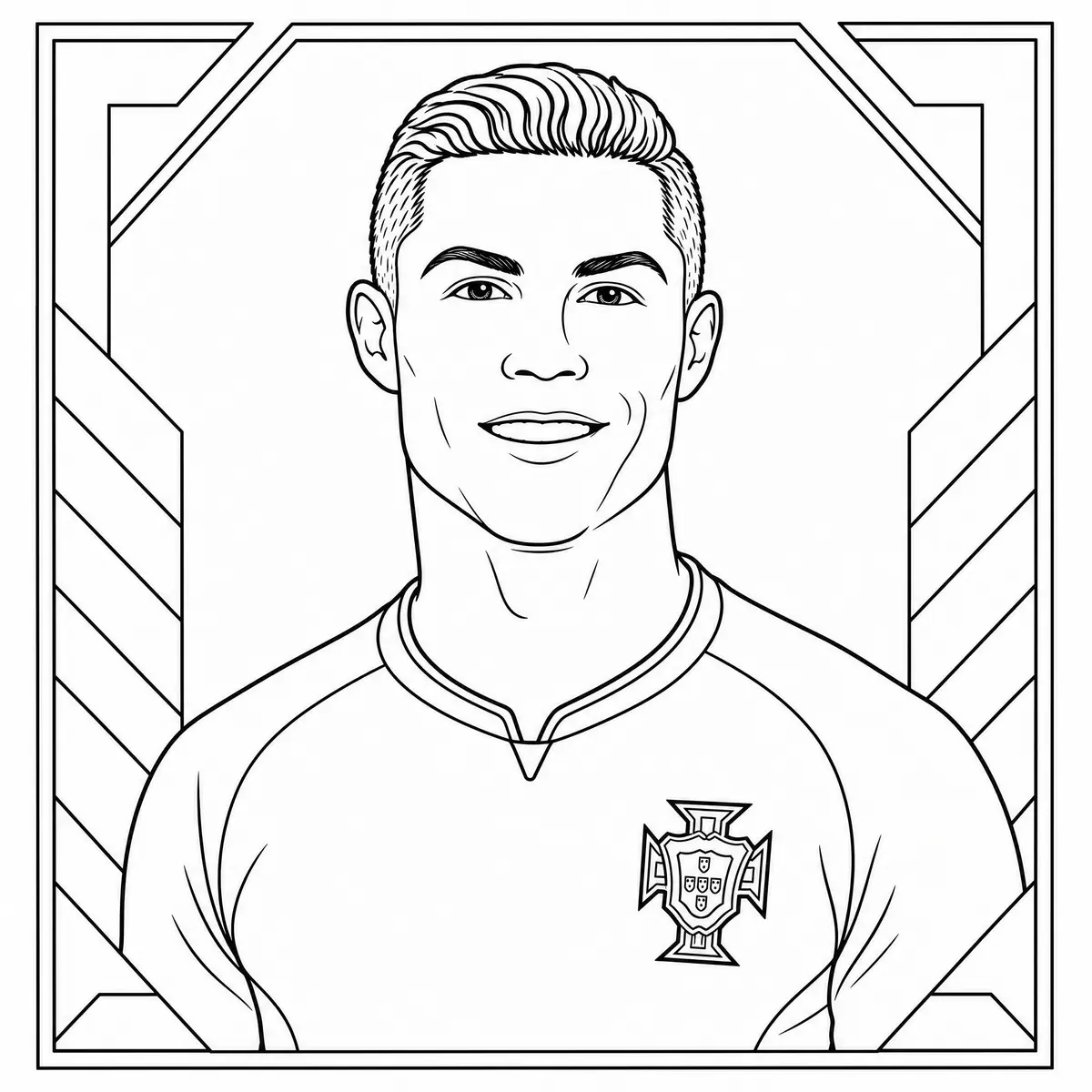 Kleurplaat Cristiano Ronaldo portret in Portugal-shirt WK 2026 om te printen